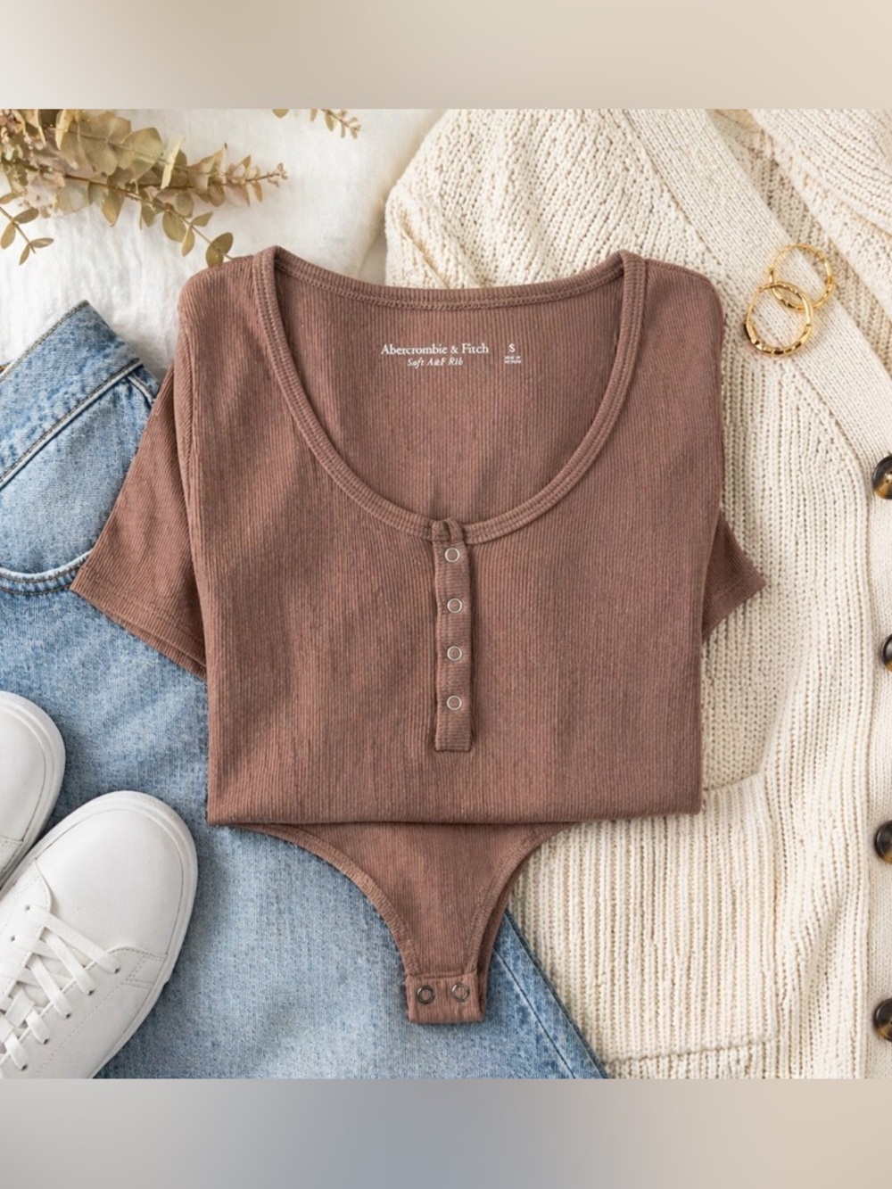 Abercrombie & Fitch‎ Brown Ribbed Henley Bodysuit